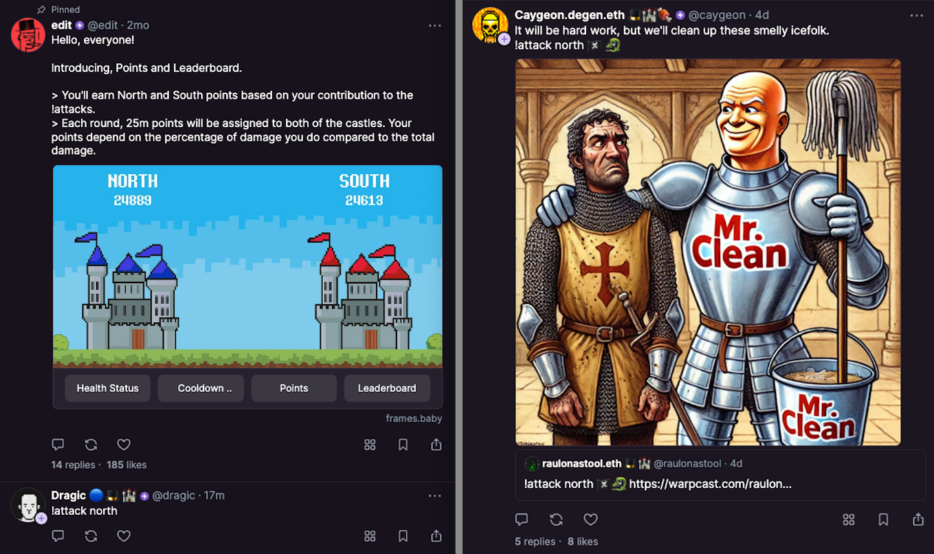 Fig.7 - Farcastles Frame game and in-feed LARPing 